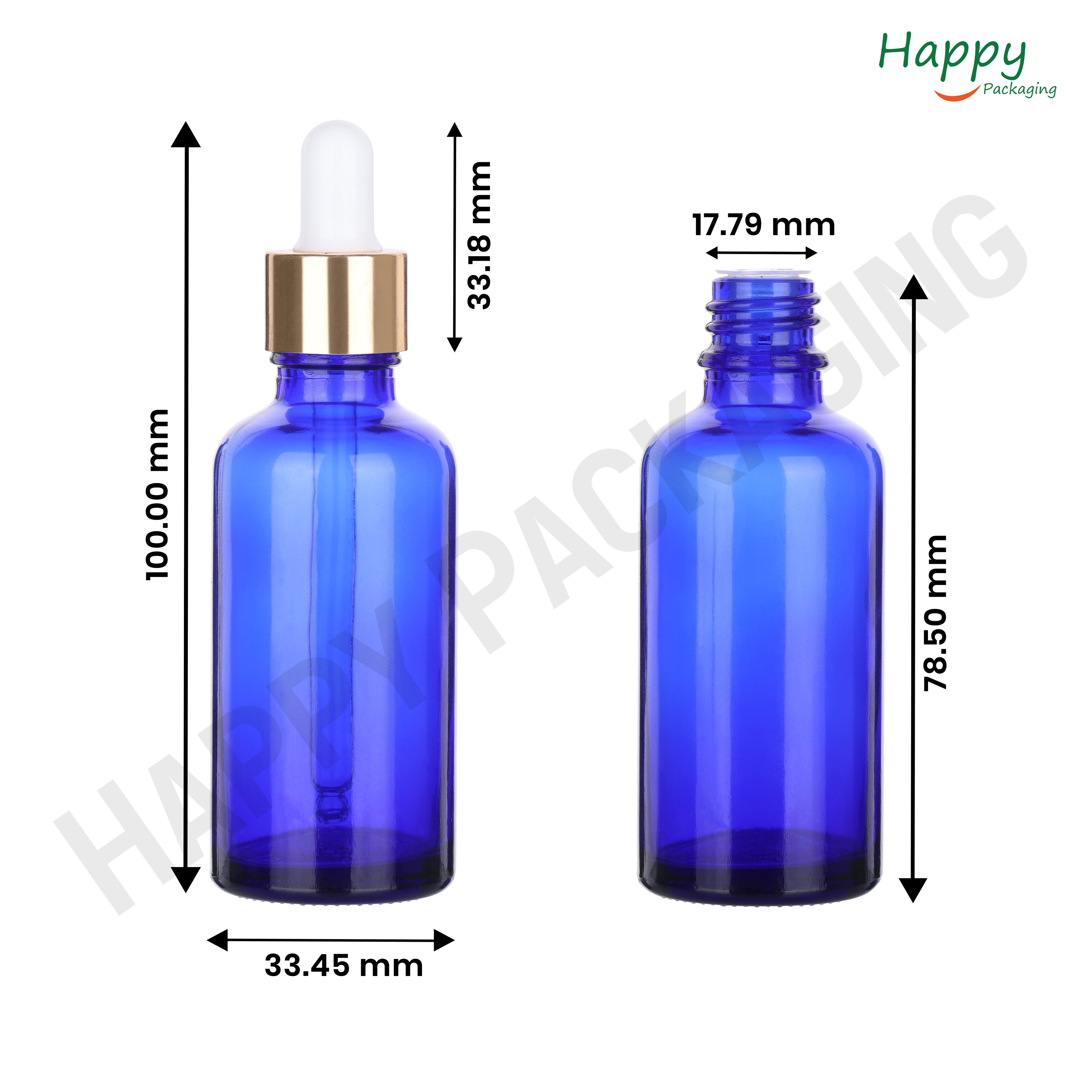 Blue Round Glass Dropper Bottle with White Silicone Teat