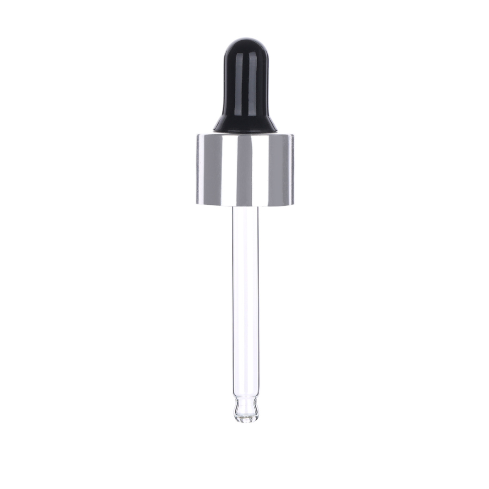 20mm Silver Dropper Cap with Black Bulb & Clear Glass Pipette