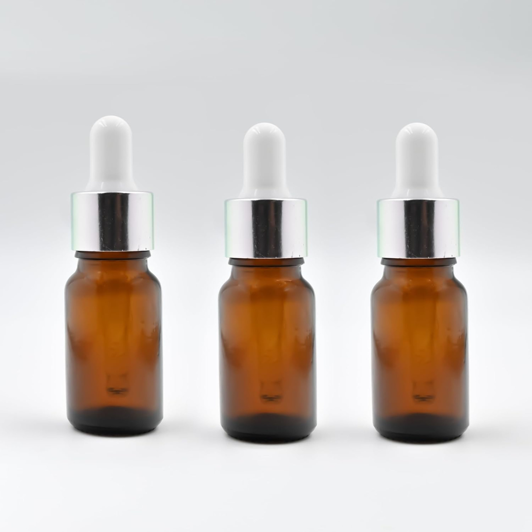 Amber Round Glass Dropper Bottle with White Silicone Teat