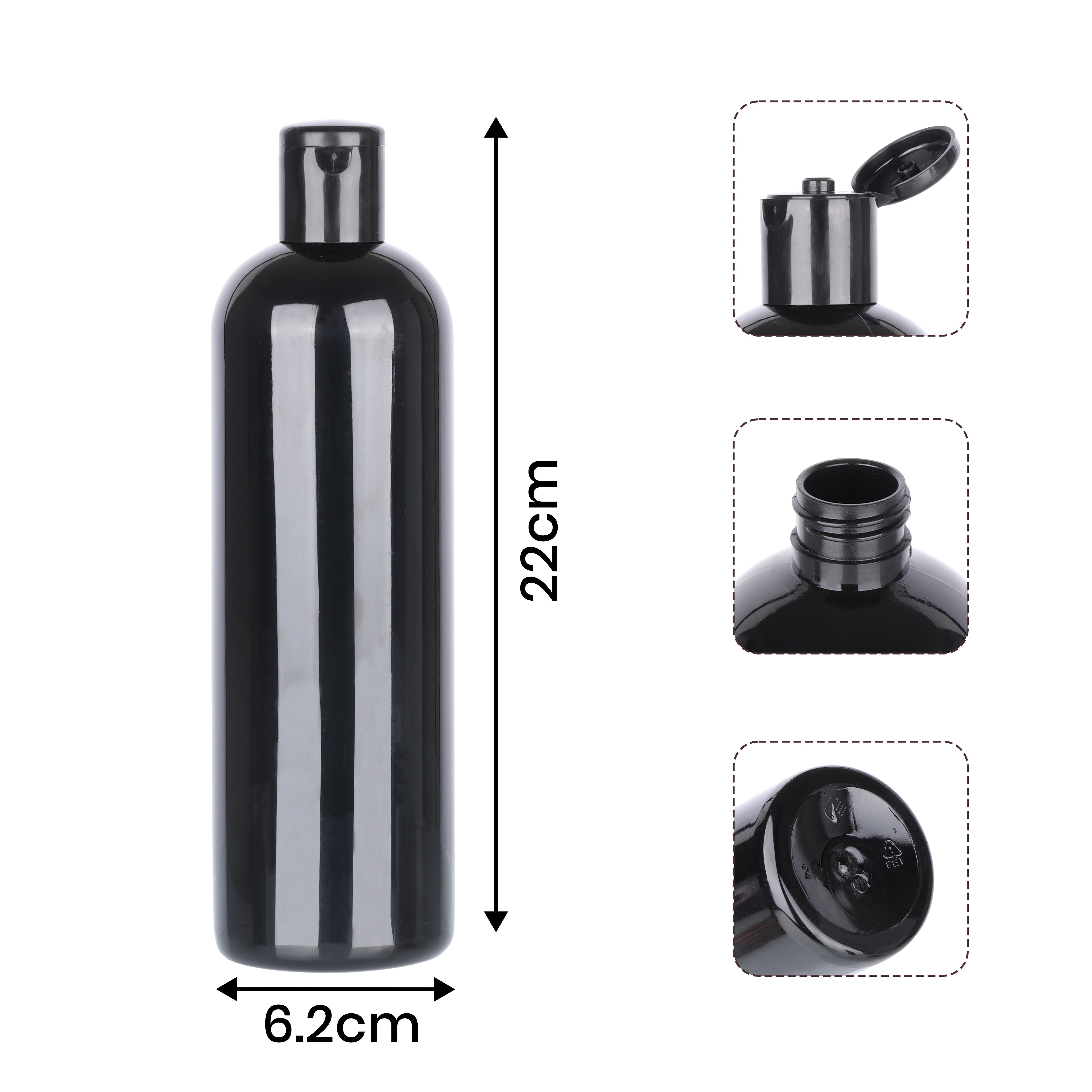 Black Empty Round PET Bottles With Black Flip Top Cap