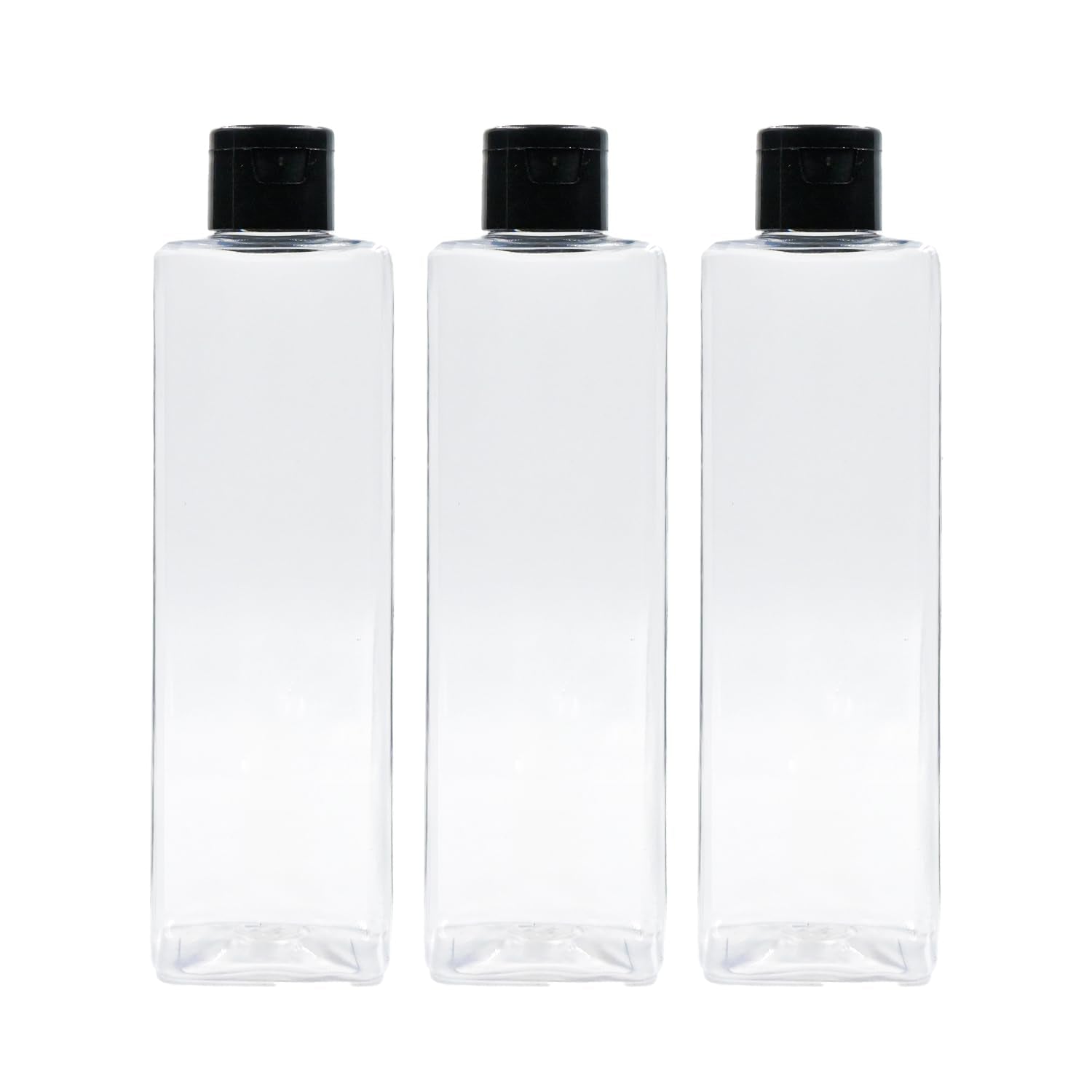 Clear Empty Square PET Bottles With Black Flip Top Cap