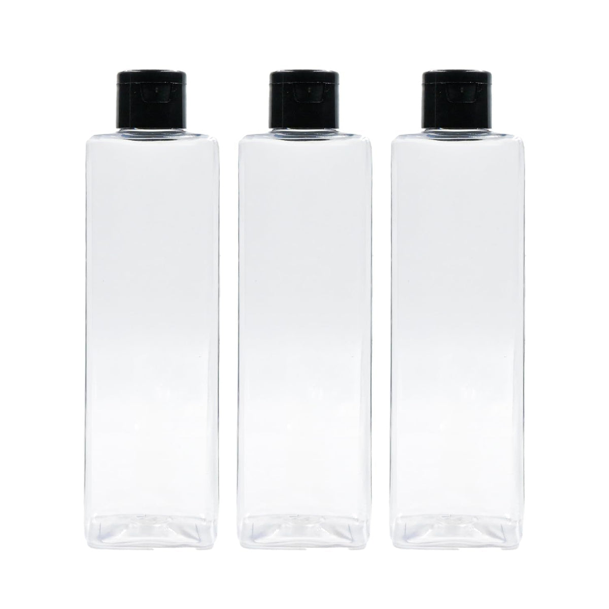 Clear Empty Square PET Bottles With Black Flip Top Cap