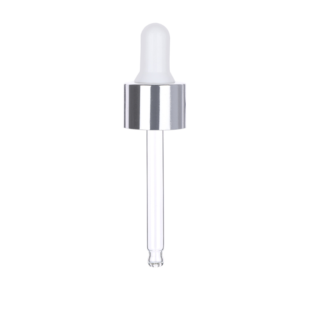 20mm Silver Dropper Cap with White Bulb & Clear Glass Pipette