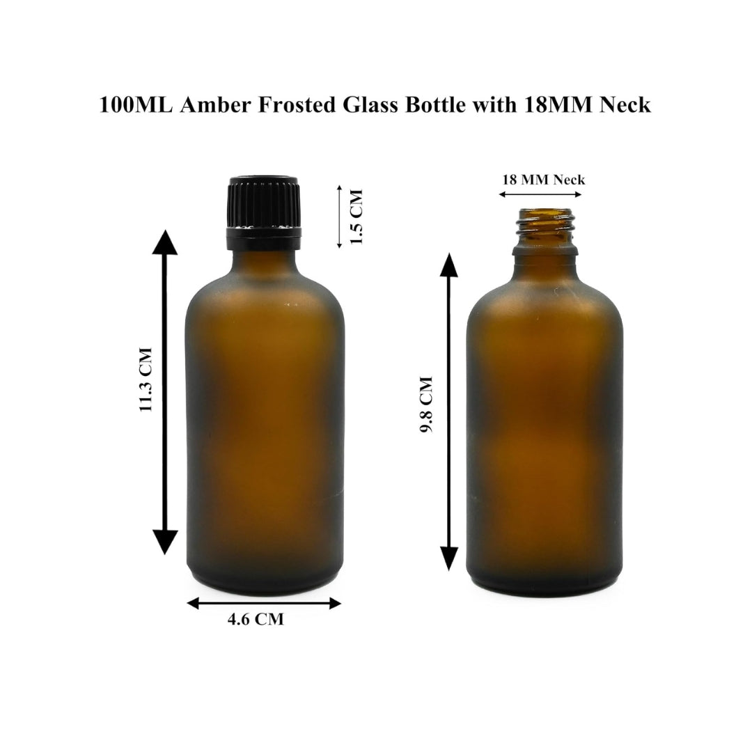 Amber Round Frosted Glass Bottle with Knurling Screw Cap and Inner Plug
