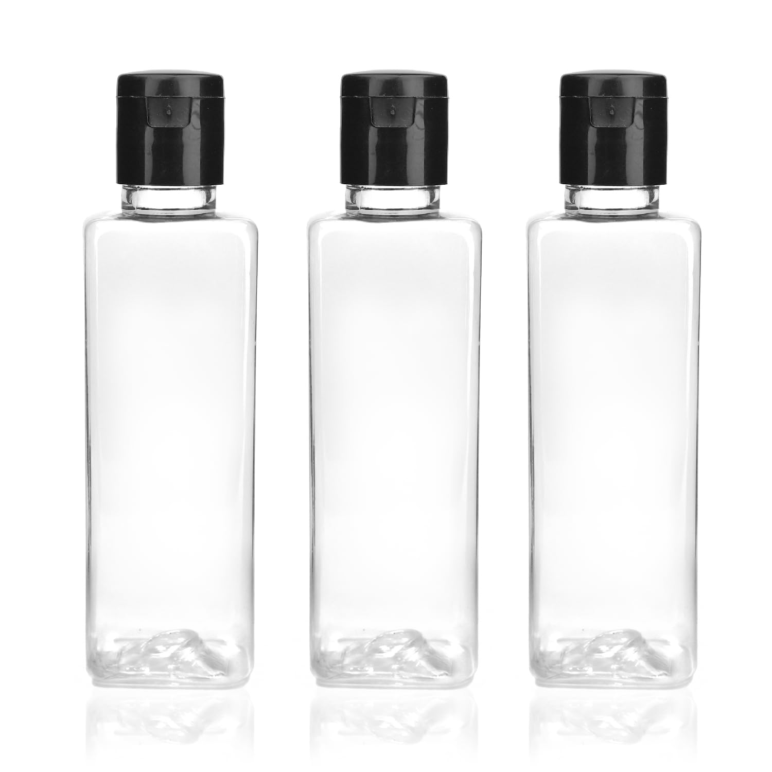 Clear Empty Square PET Bottles With Black Flip Top Cap