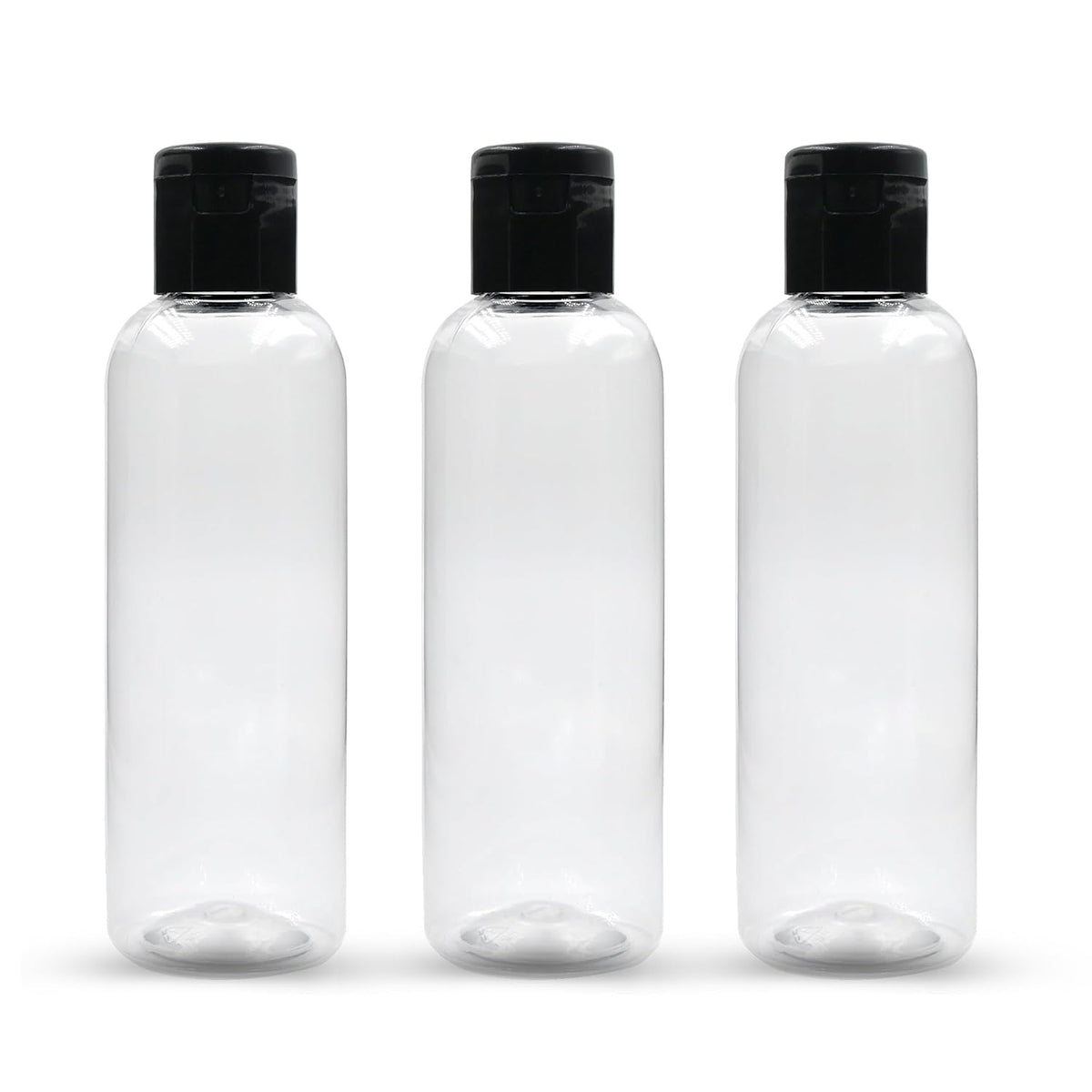 Clear Empty Round PET Bottles With Black Flip Top Cap