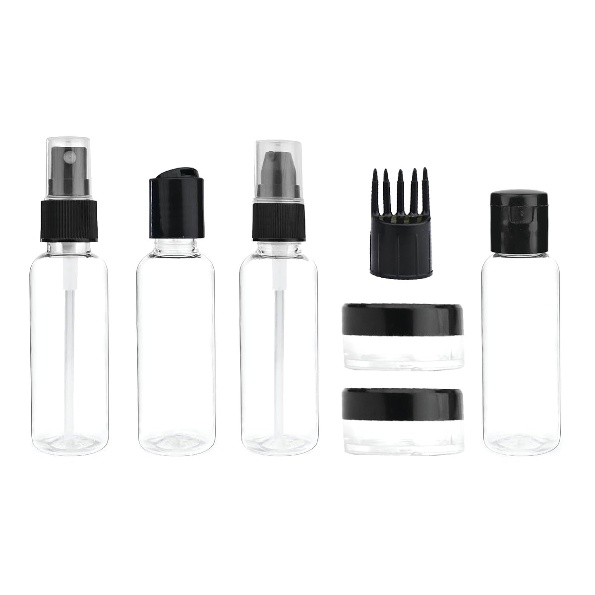 7-Pcs Travel Bottles Kit, Portable Refillable Toiletry Containers Set, Leak Proof Cosmetic Containers for Lotion | Shampoo | mist spray and Jars for Cream Total (4 bottles)