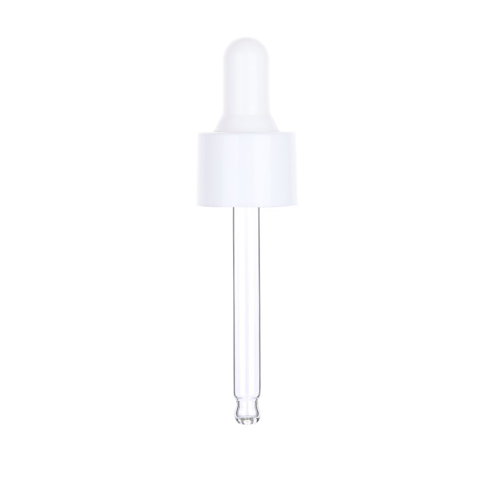 20mm White Dropper Cap with White Bulb & Clear Glass Pipette