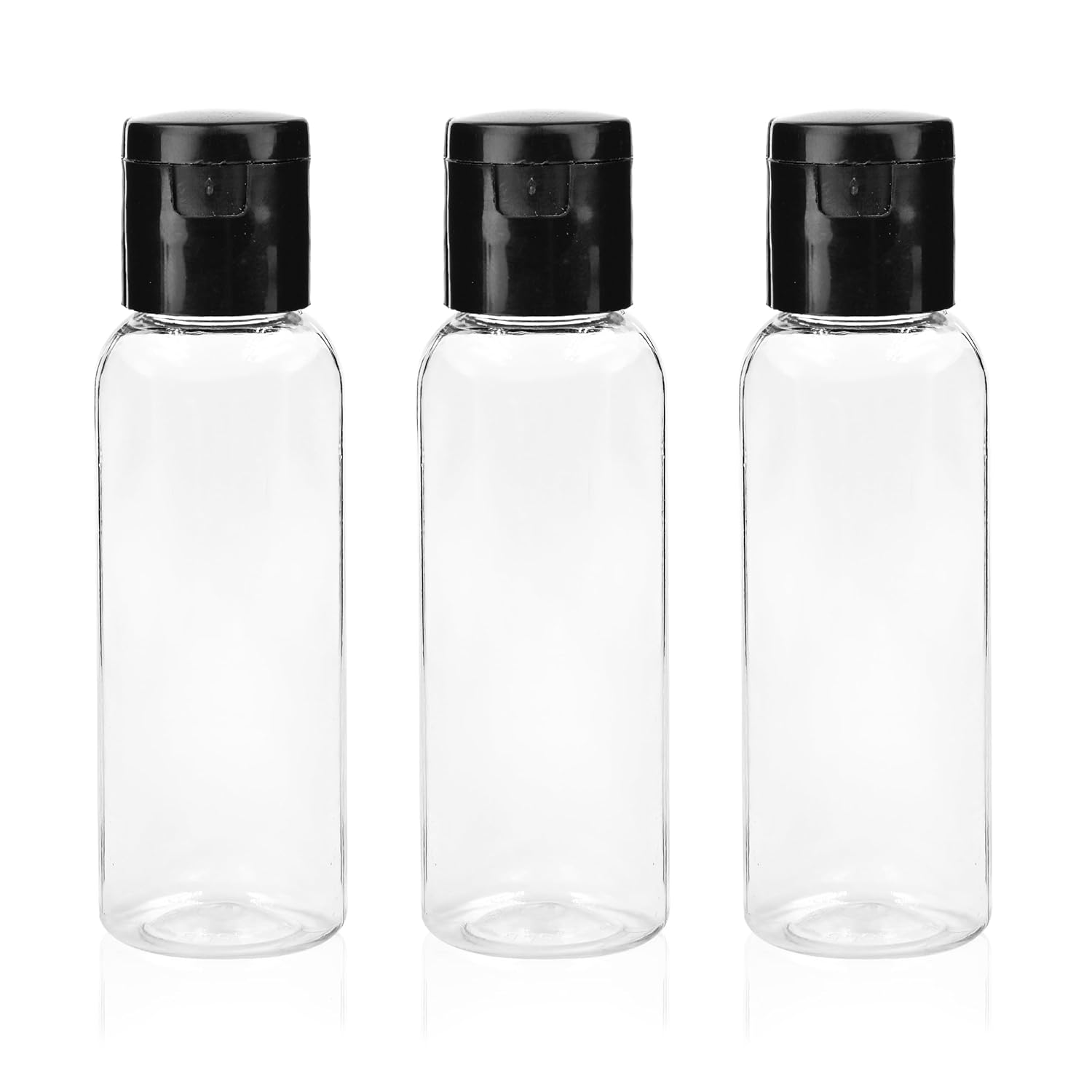 Clear Empty Round PET Bottles With Black Flip Top Cap