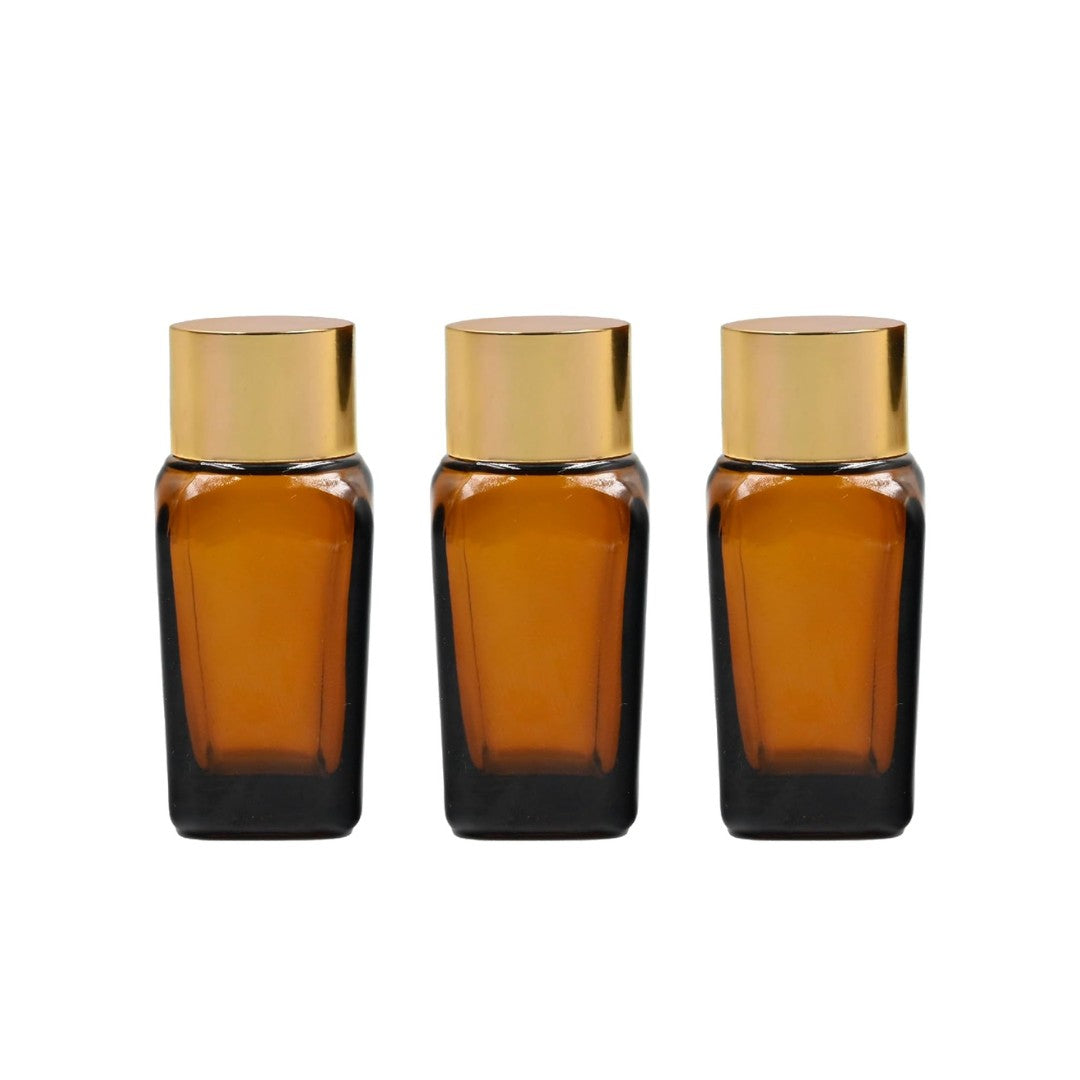 Amber Square Empty Glass Bottle with Gold Screw Cap