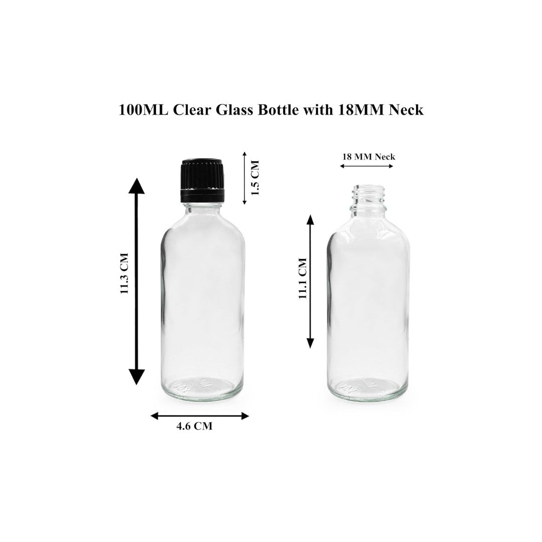 Clear Round Empty Glass Bottle with Screw Cap & Inner Plug