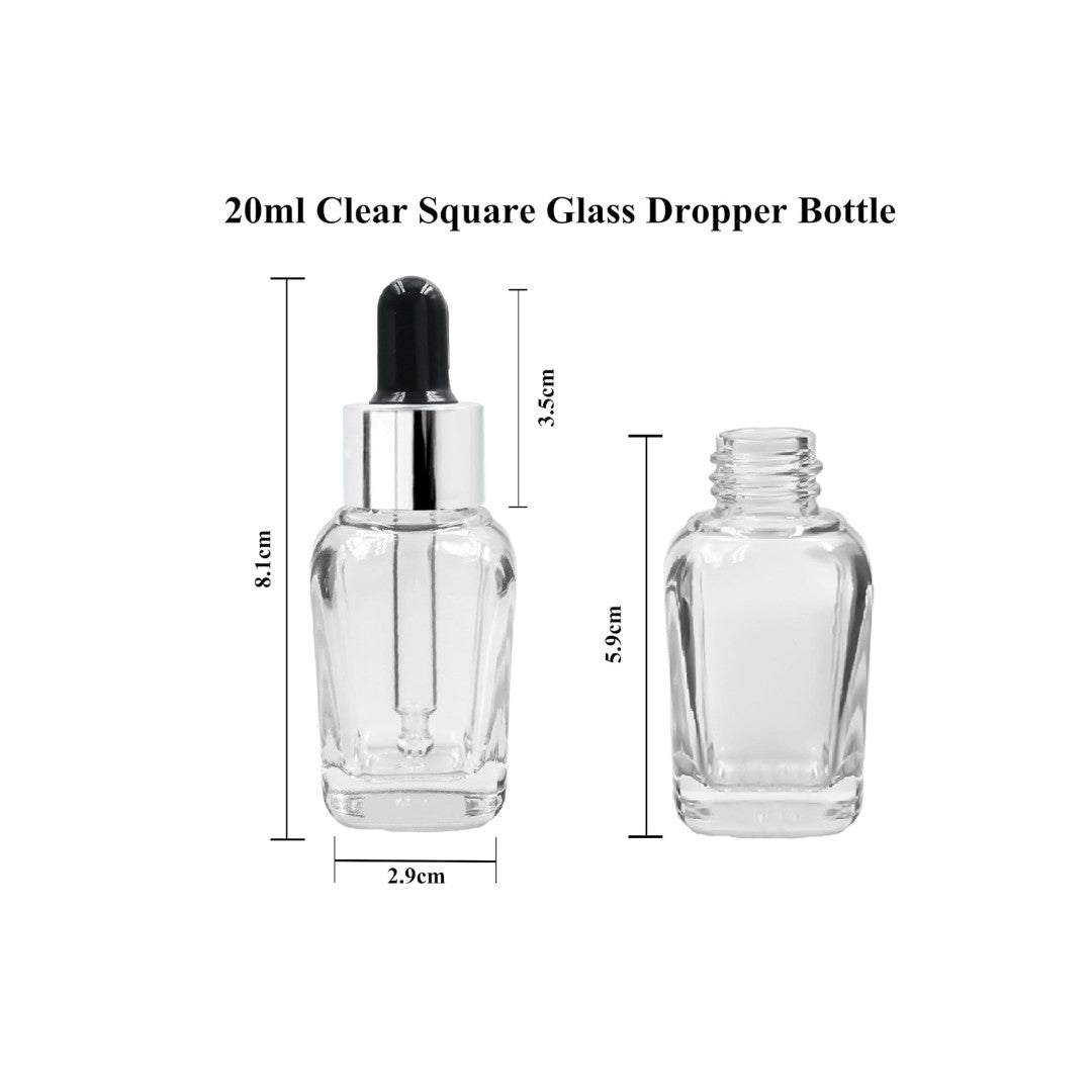 Clear Square Glass Dropper Bottle with Black Silicone Teat