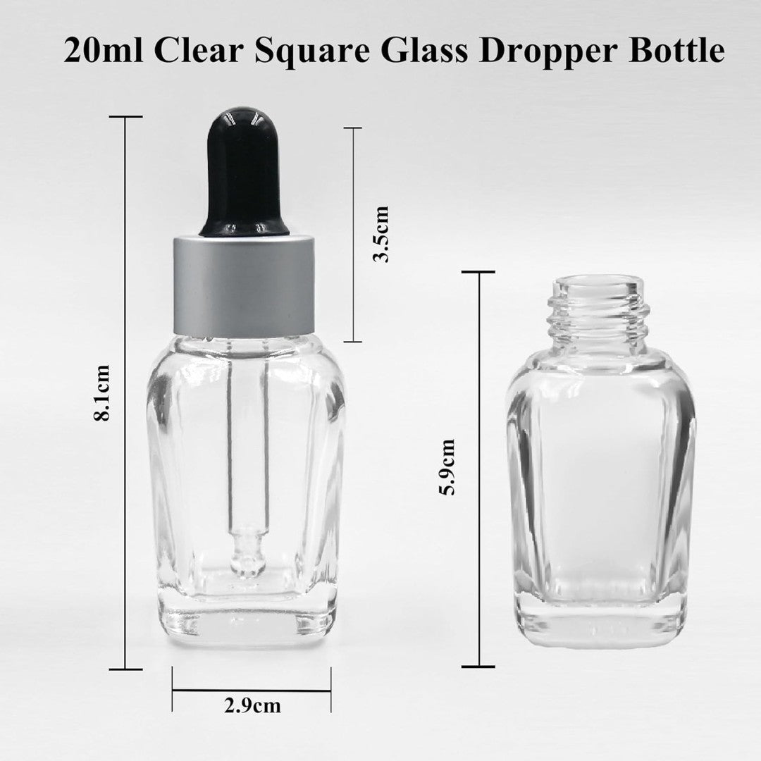 Clear Square Glass Dropper Bottle with Silver Matte Sleeve