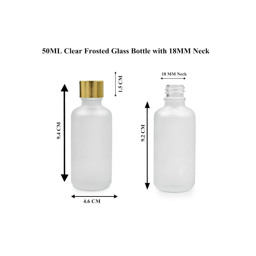 Clear Frosted Round Empty Glass Bottle with Screw Cap & Inner Plug