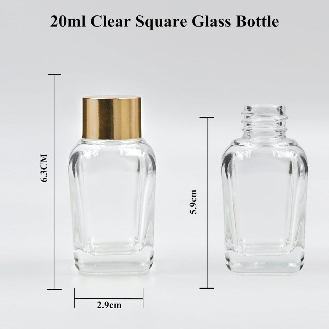 Clear Square Empty Glass Bottle with Euro Plug & Gold Screw cap