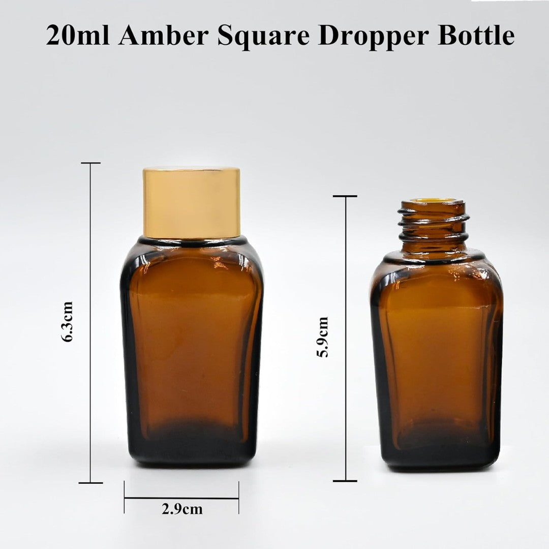 Amber Square Empty Glass Bottle with Gold Screw Cap