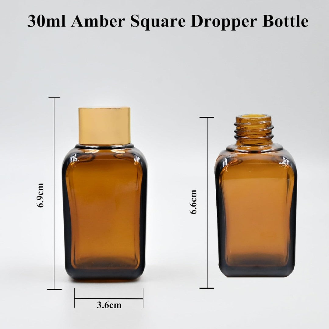 Amber Square Empty Glass Bottle with Gold Screw Cap
