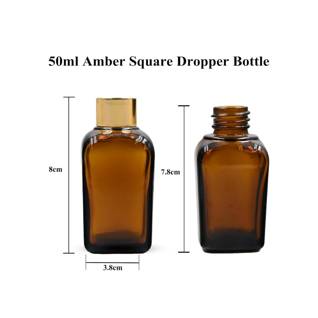 Amber Square Empty Glass Bottle with Gold Screw Cap