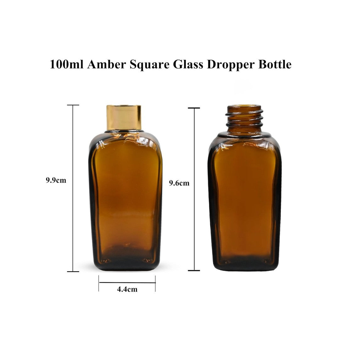 Amber Square Empty Glass Bottle with Gold Screw Cap