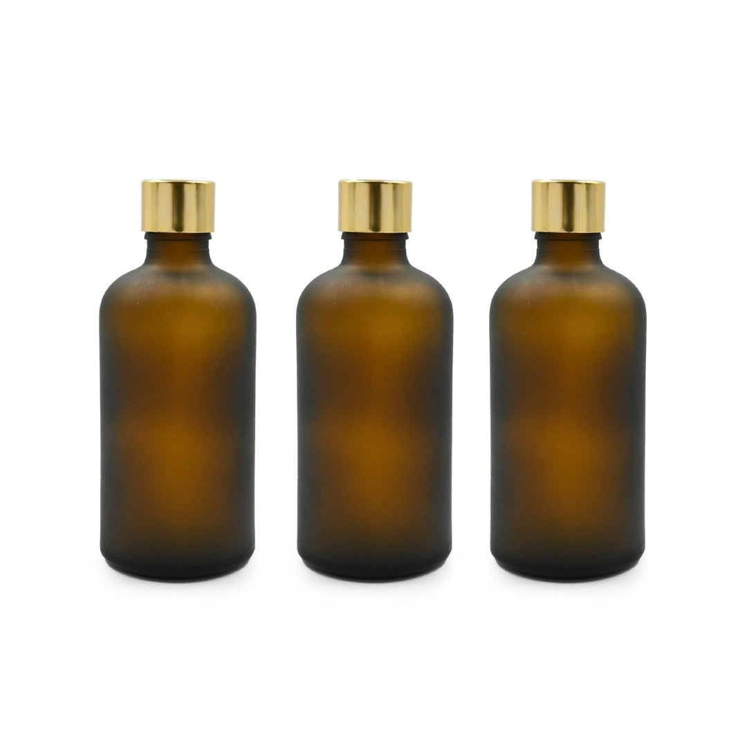 Amber Round Frosted Glass Bottle with Screw Cap and Inner Plug