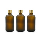 Amber Round Frosted Glass Bottle with Screw Cap and Inner Plug