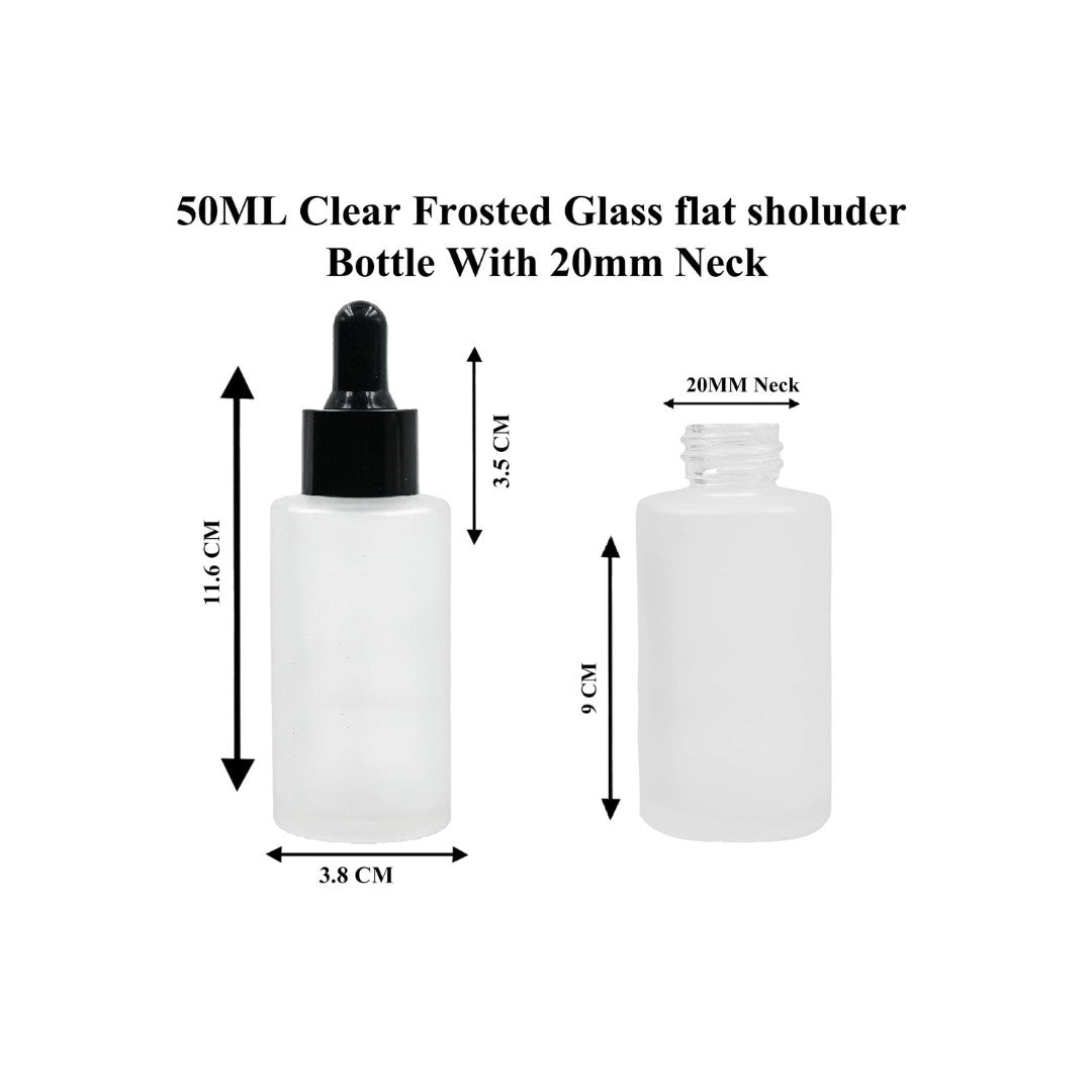 Clear Frosted Flat Shoulder Square Empty Glass Bottle | Smooth Sleeve