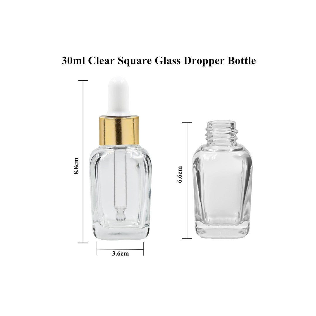 Clear Square Glass Dropper Bottle with White Silicone Teat