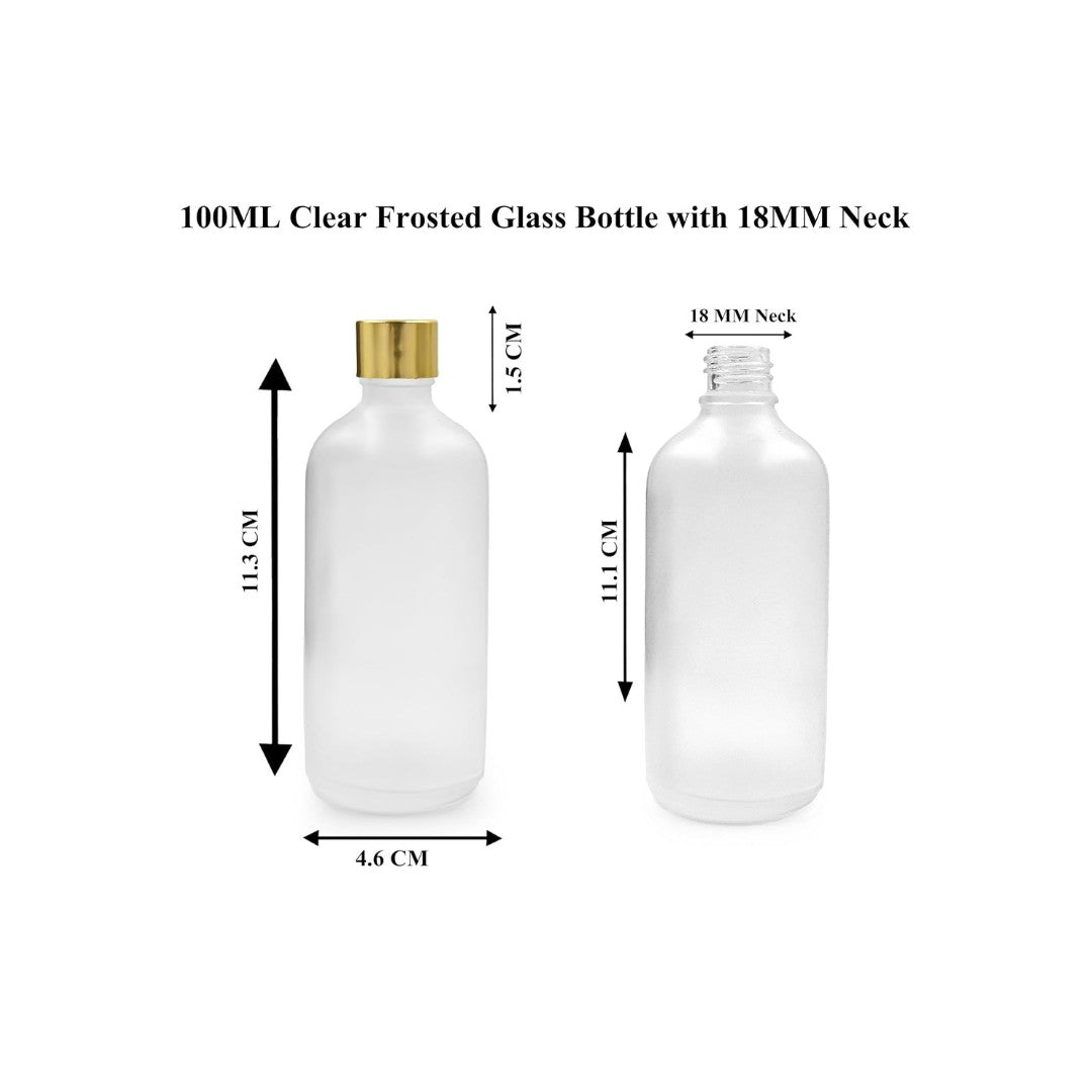 Clear Frosted Round Empty Glass Bottle with Screw Cap & Inner Plug