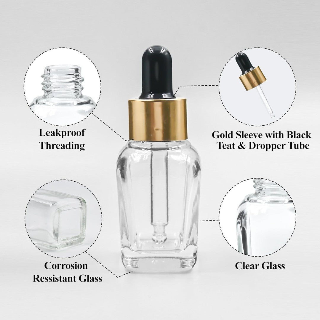 Clear Square Glass Dropper Bottle with Black Silicone Teat