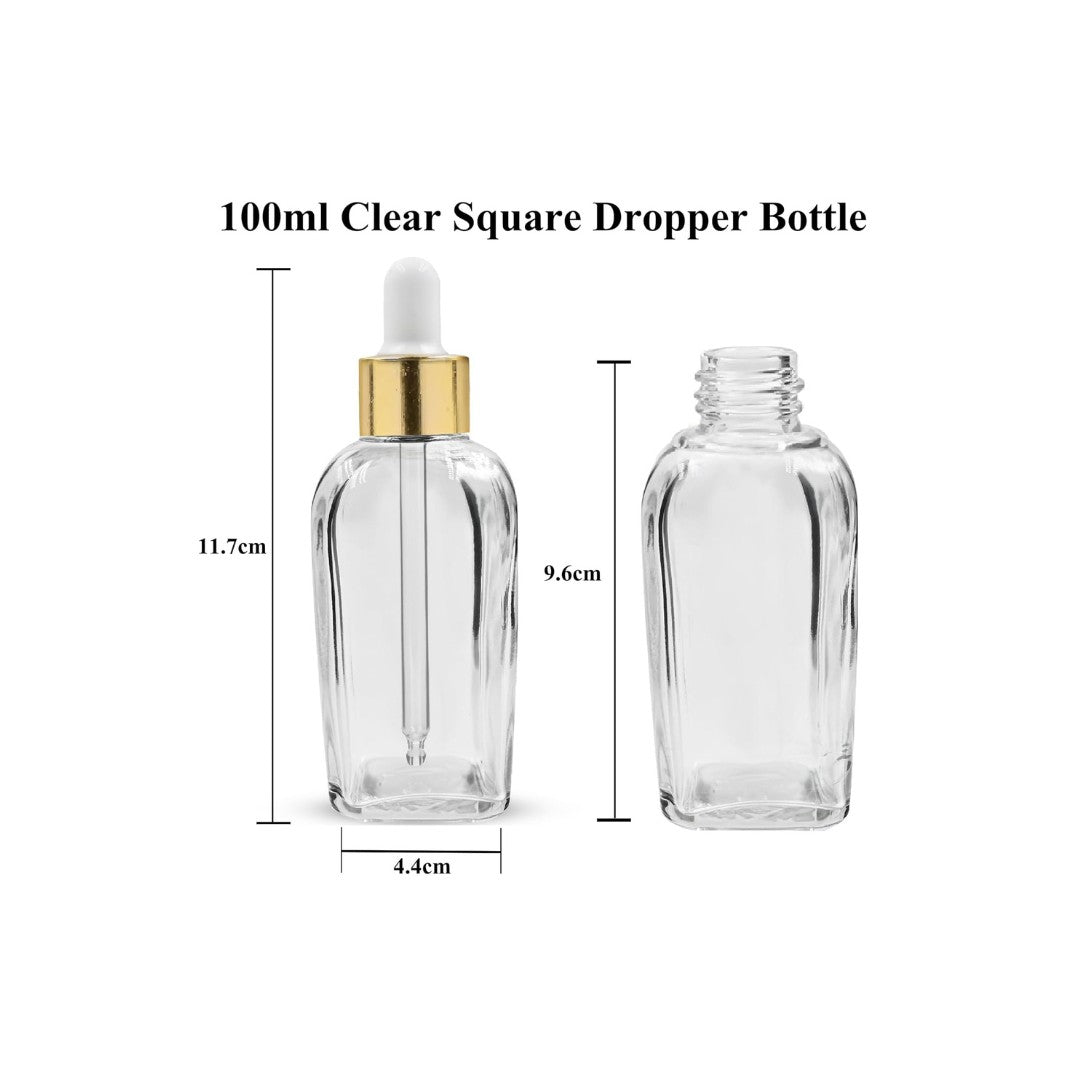 Clear Square Glass Dropper Bottle with White Silicone Teat