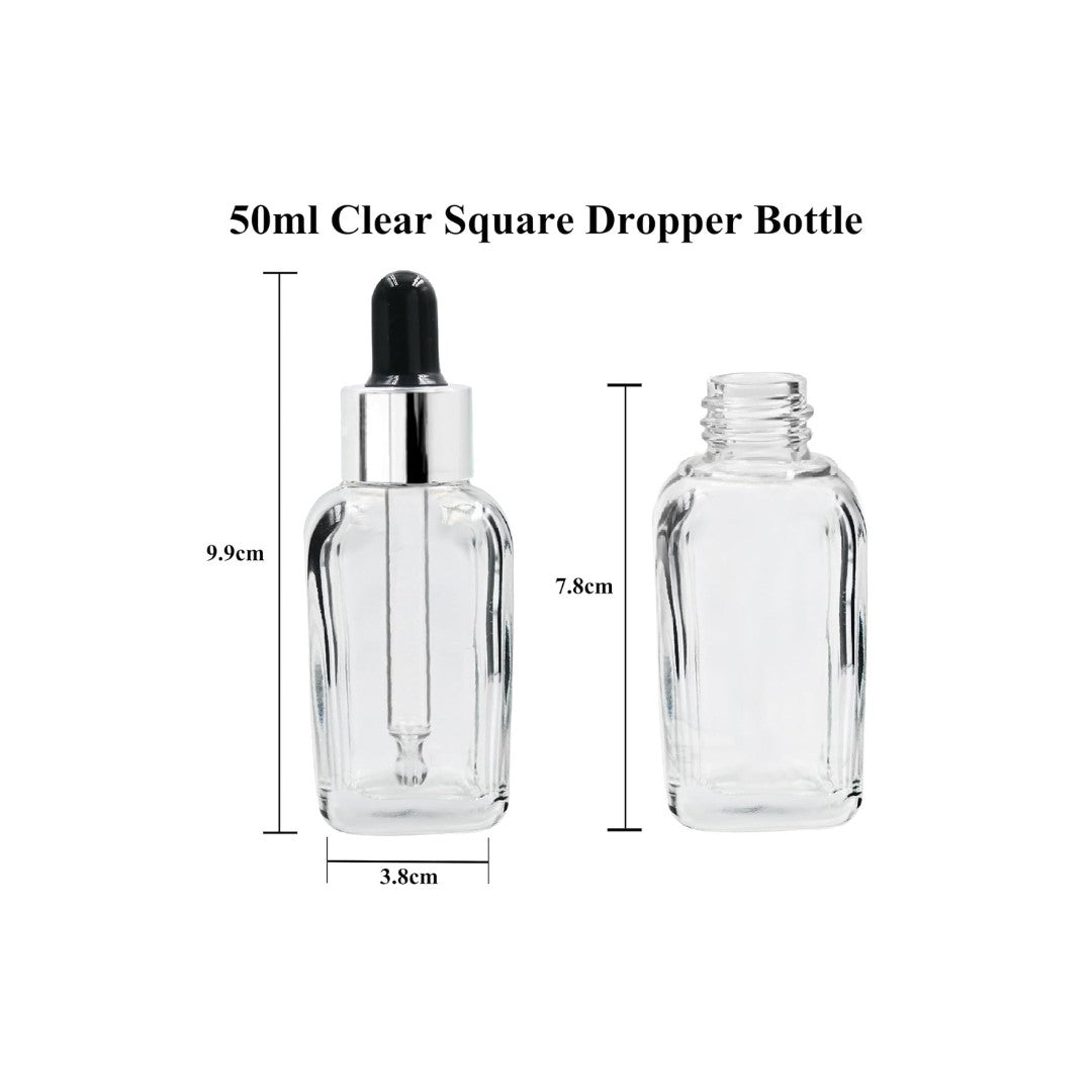 Clear Square Glass Dropper Bottle with Black Silicone Teat