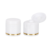 White Glossy Flip-Top PET Bottle Caps with Gold Ring